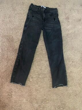 abercrombie kids Black Straight Leg Jeans with Distressed Hem